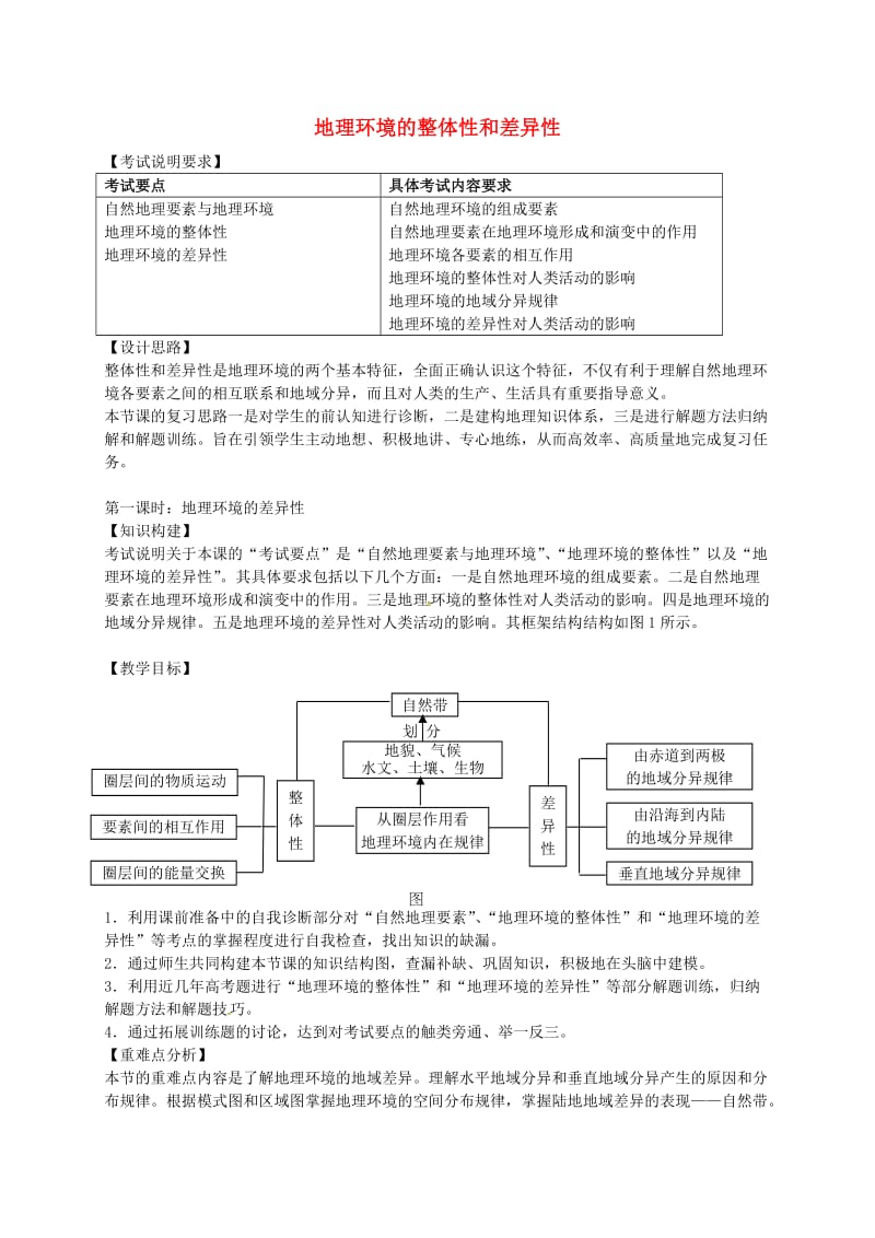 高考地理一轮复习 地理环境的整体性和差异性（第1课时）教案1_第1页