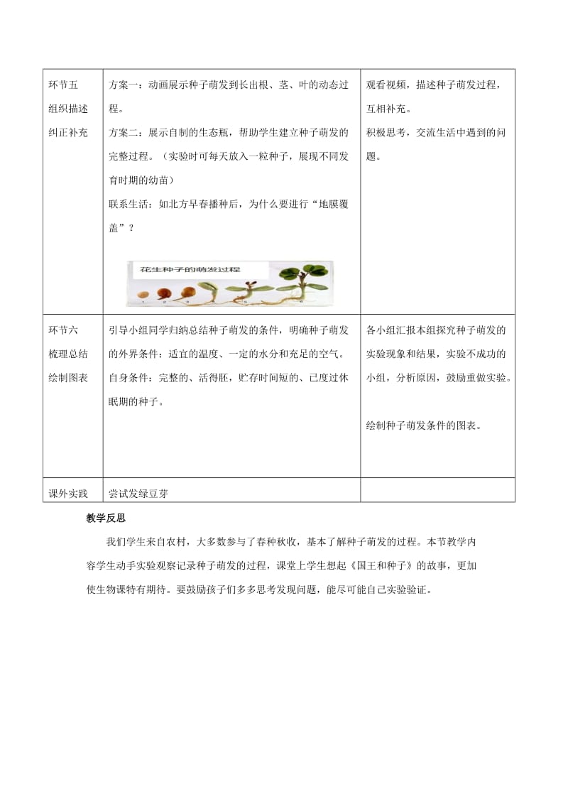 八年级生物上册 第四单元 第一章 第四节 种子的萌发教学设计 （新版）济南版_第3页