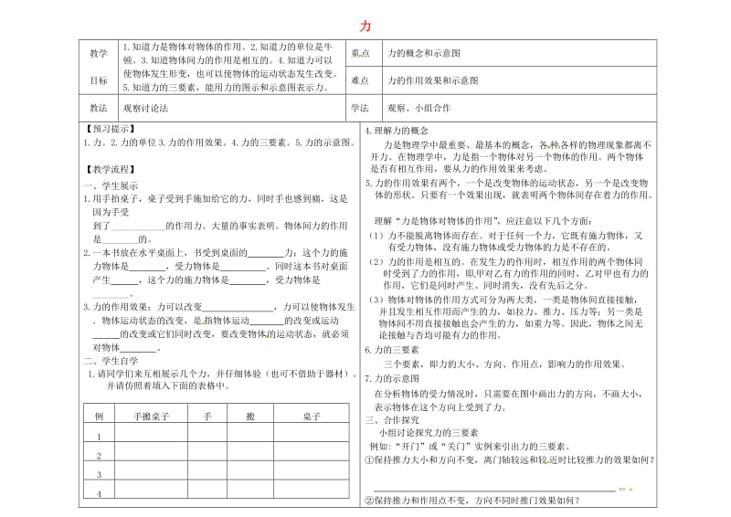 八年级物理下册 7_1 力导学案（新版）新人教版_第1页