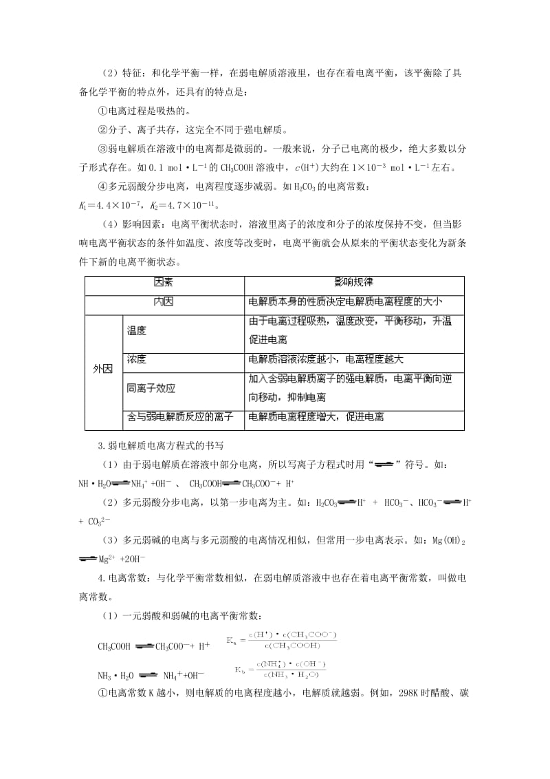 高中化学 第三章 第一节 弱电解质的电离学案 新人教版选修41_第2页