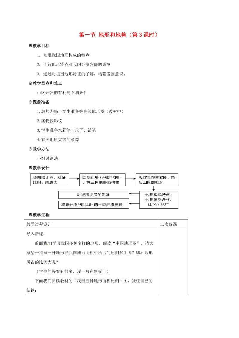 八年级地理上册 2_1 地形和地势（第3课时）导学案（新版）新人教版_第1页