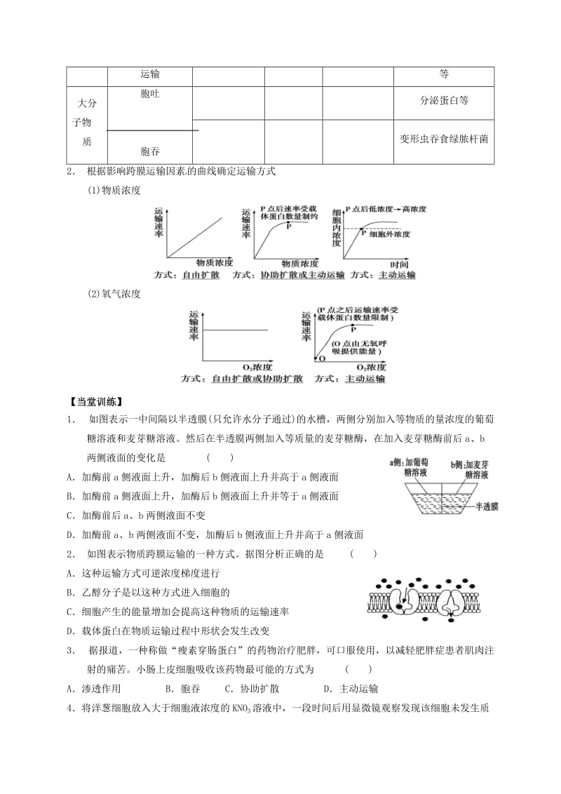 高三生物 细胞的物质输入和输出复习学案_第2页