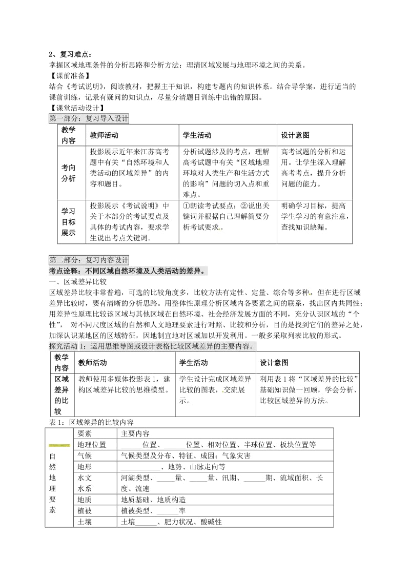 高考地理一轮复习 自然环境和人类活动的区域差异及区域发展阶段（第1课时）教案1_第2页