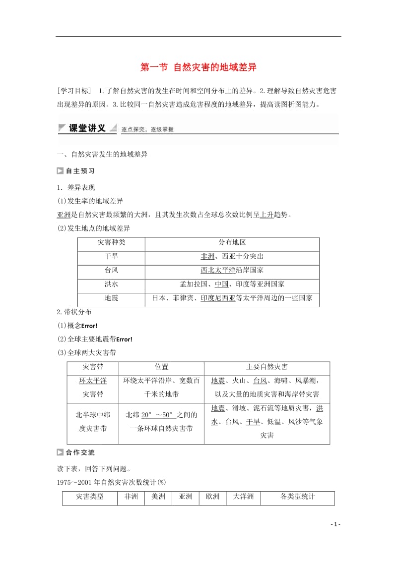 高中地理 第三单元 第一节 自然灾害的地域差异课时作业 鲁教版选修5_第1页