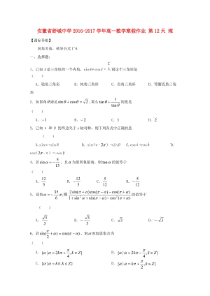 高一數(shù)學(xué)寒假作業(yè) 第12天 理