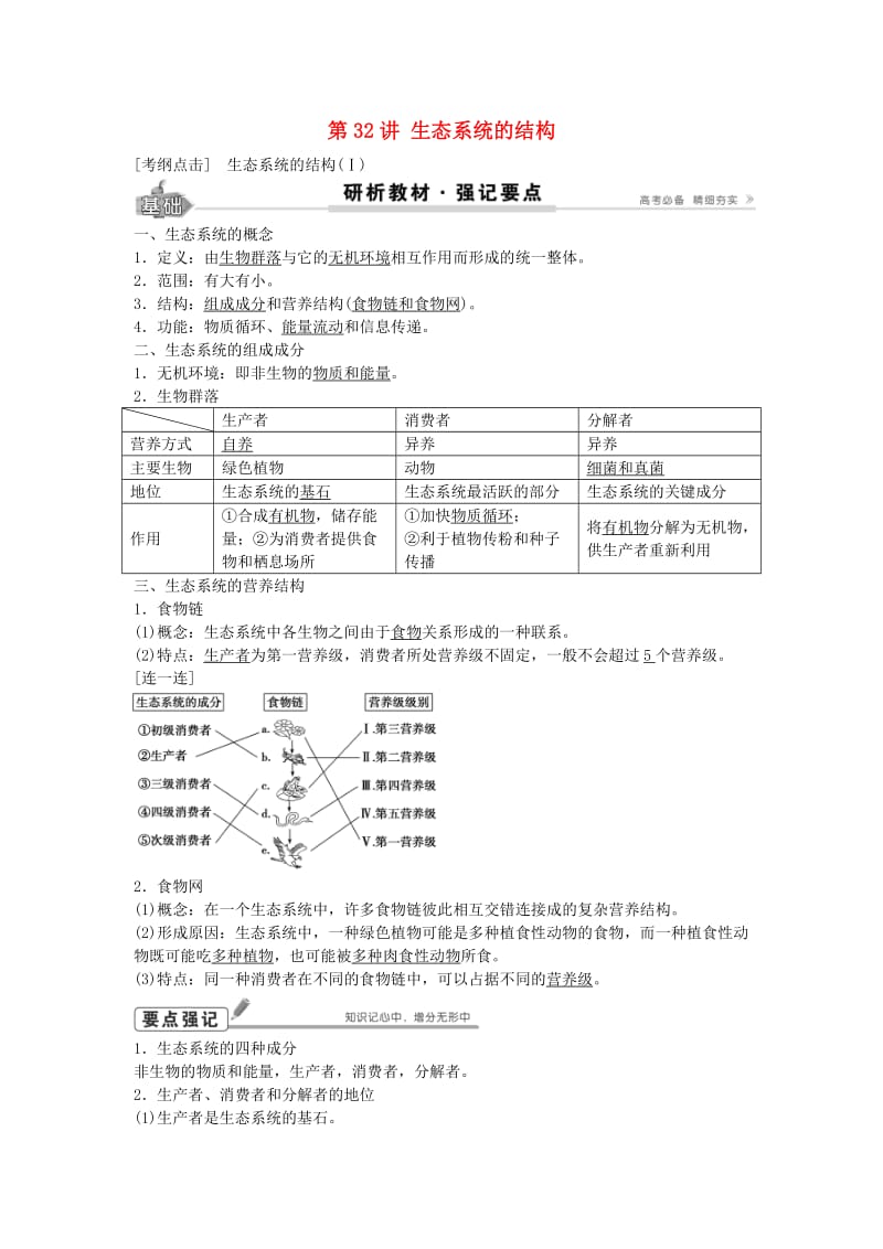 高考生物总复习 第9单元 第32讲 生态系统的结构学案_第1页