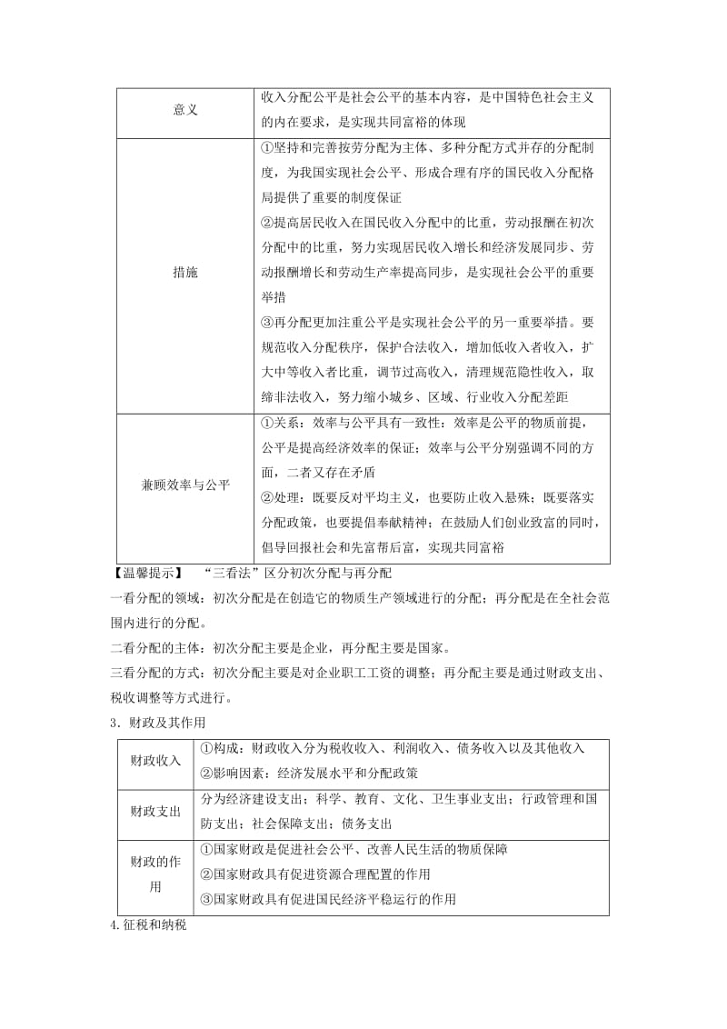 高中政治 第三单元 收入与分配单元总结 新人教版必修1_第2页