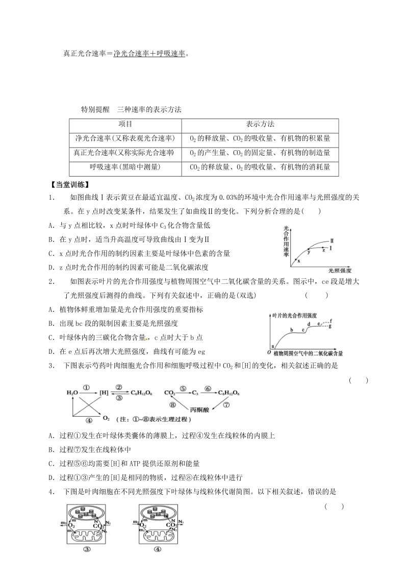 高三生物 光合作用复习学案3_第2页