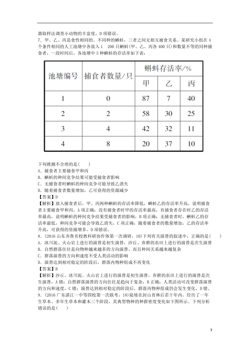 新高考2017届高考生物二轮复习专题突破综练专题11种群和群落_第3页