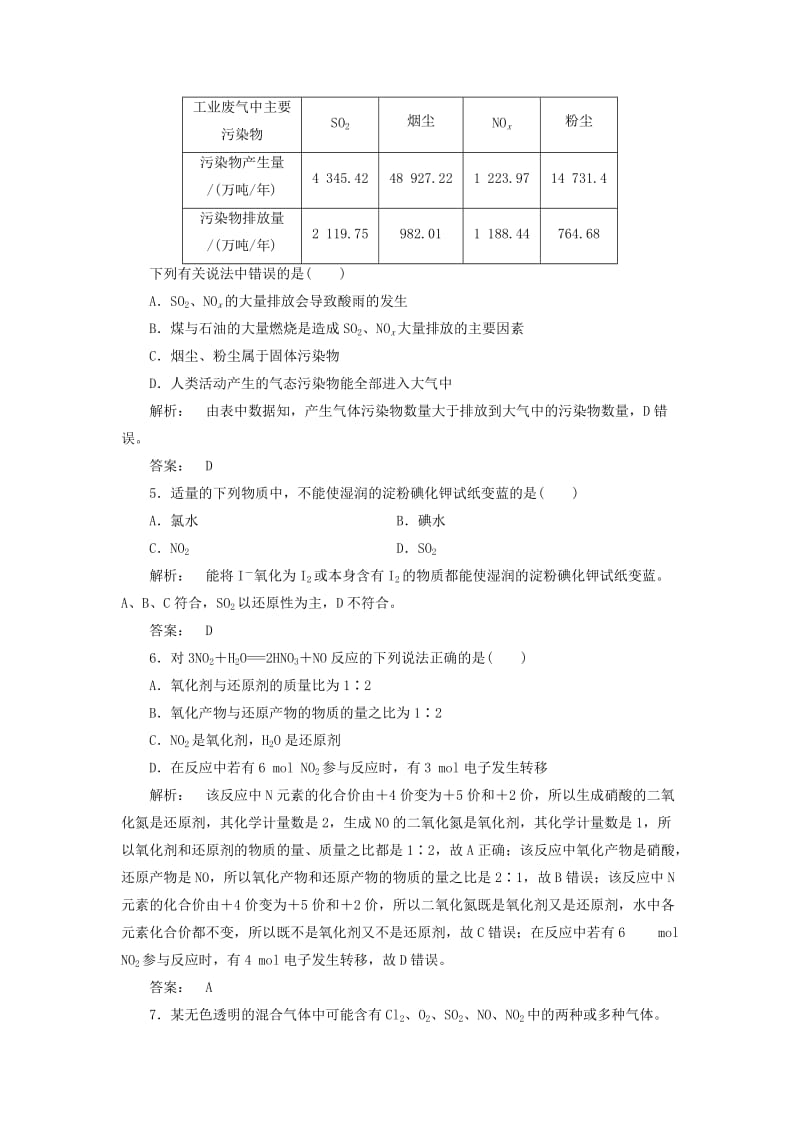 高中化学 4_3_2 二氧化氮和一氧化氮 二氧化硫和二氧化氮对大气的污染课时作业 新人教版必修1_第2页