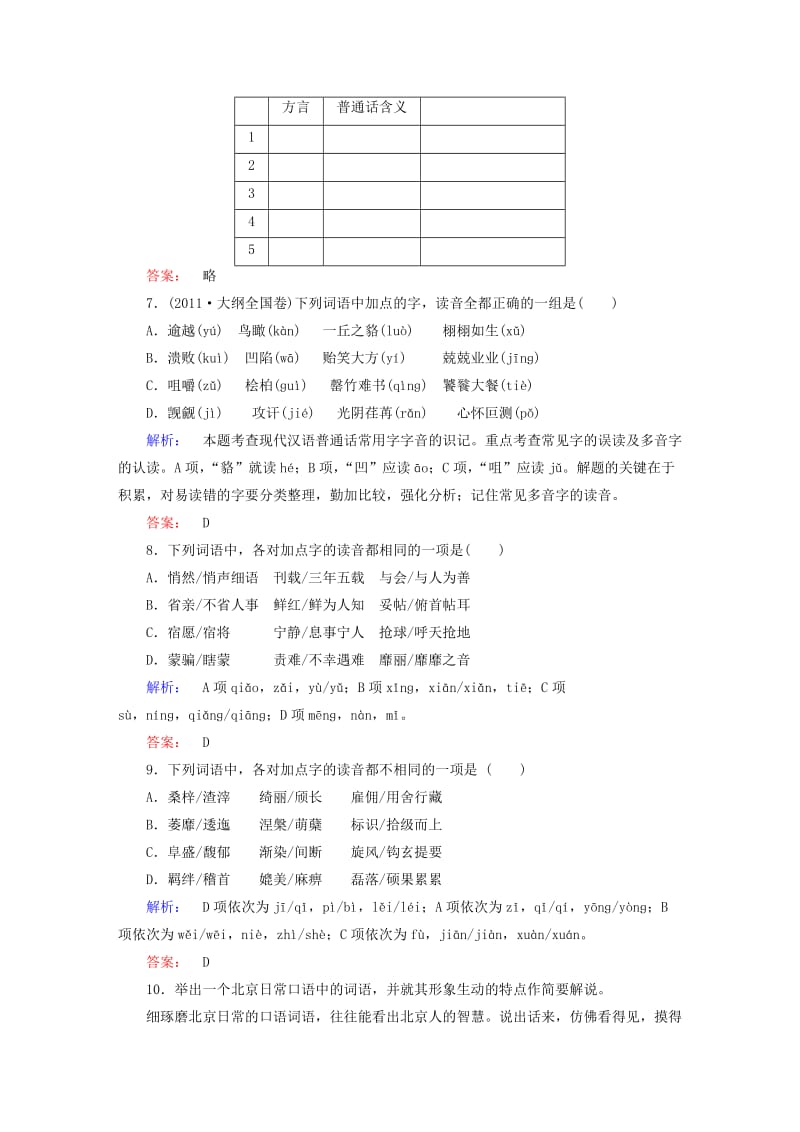 高中语文 第1课 走进汉语的世界 第3节 四方异声-普通话和方言课时作业 新人教版选修《语言文字应用》_第2页