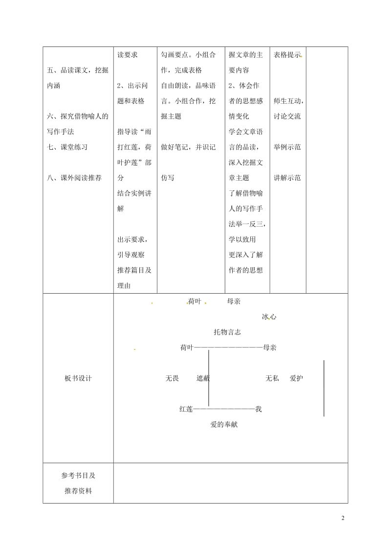 四川省华蓥市明月镇小学七年级语文上册4荷叶母亲教案新版新人教版_第2页