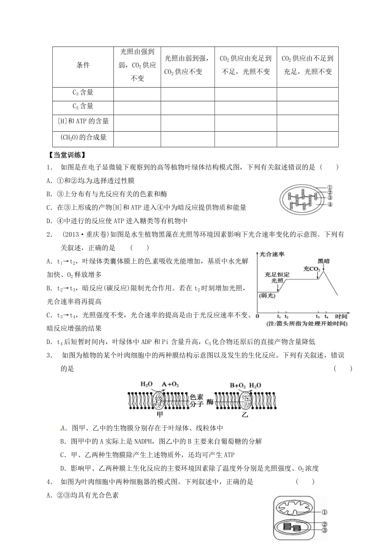 高三生物 光合作用复习学案2_第2页