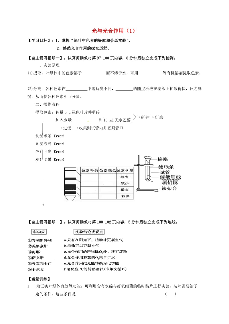 高三生物 光合作用复习学案1_第1页