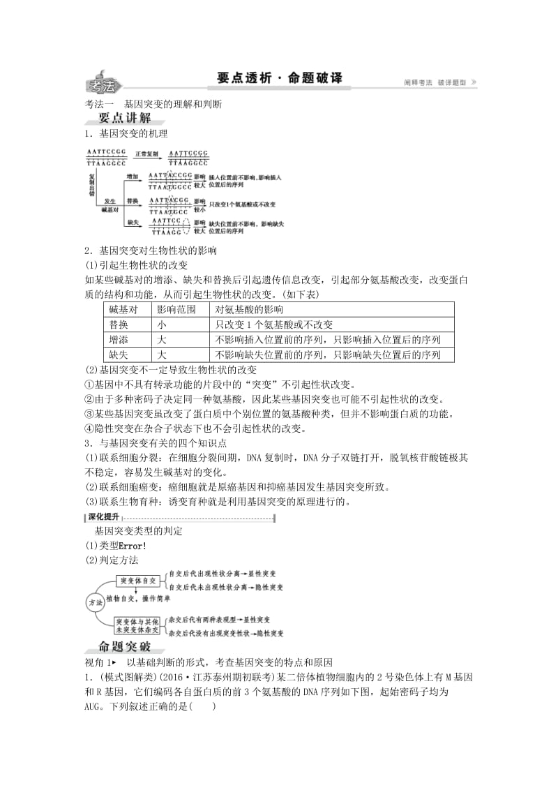 高考生物总复习 第7单元 第20讲 基因突变和基因重组学案_第3页