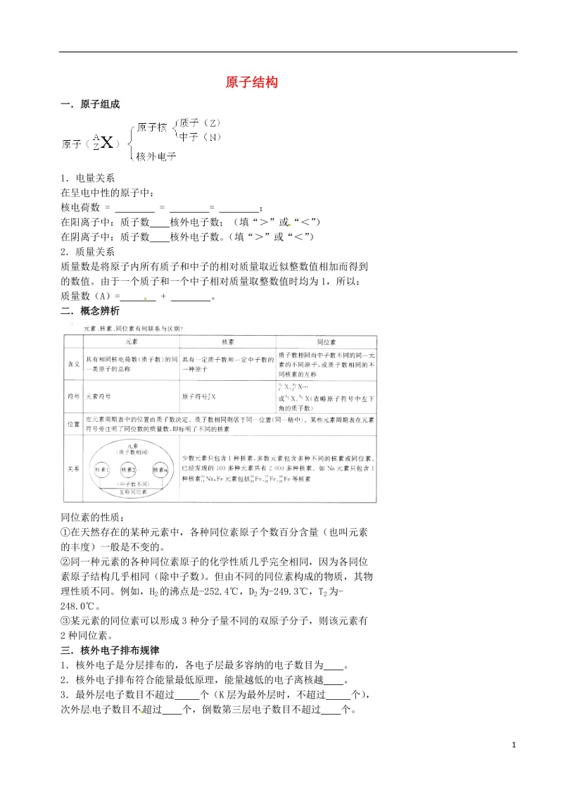 高考化学二轮复习 物质结构和元素周期律 1 原子结构学案_第1页