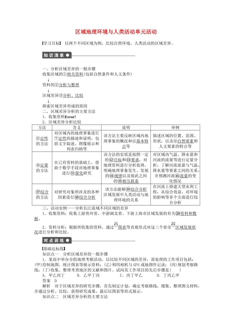 高中地理 第一单元 区域地理环境与人类活动单元活动 鲁教版必修31_第1页