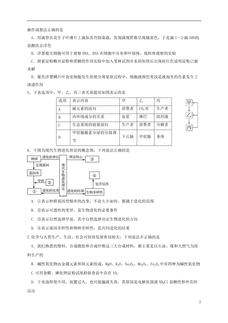 黑龙江省哈尔滨市第六中学2017届高三理综上学期期末考试试题_第2页