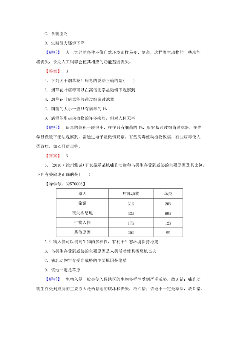 高中生物 第1章 生物科学和我们学业分层测评 苏教版必修3_第2页