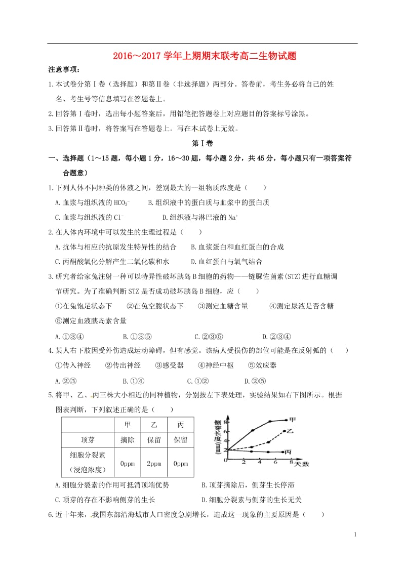 河南省商丘市开封市九校2016-2017学年高二生物上学期期末联考试题_第1页