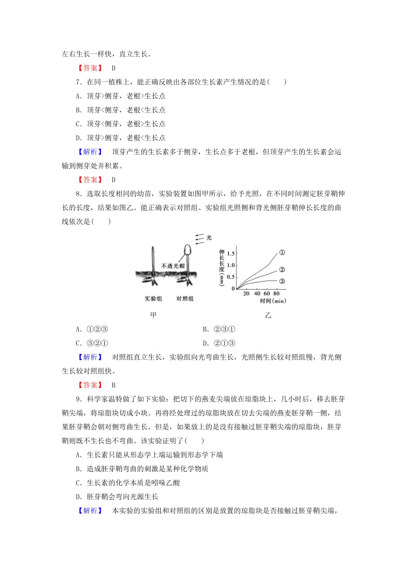 高中生物 第3章 植物的激素调节 第1节 植物生长素的发现学业分层测评 新人教版必修3_第3页