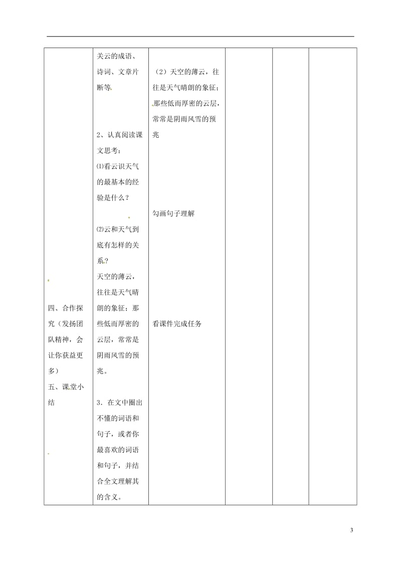 四川省华蓥市明月镇小学七年级语文上册22看云识天气教案1新版新人教版_第3页