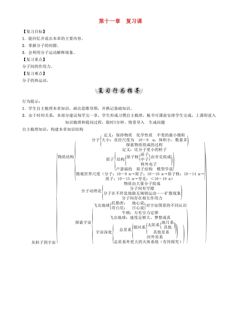 八年级物理全册 第11章 小粒子与大宇宙复习课导学案 （新版）沪科版_第1页