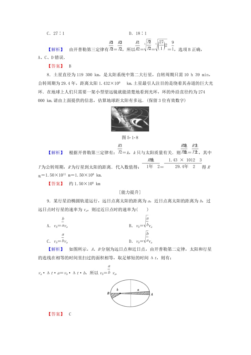 高中物理 第5章 万有引力与航天 5_1 从托勒密到开普勒学业分层测评 沪科版必修2_第3页