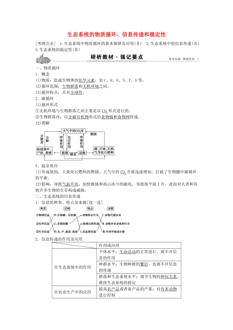 高考生物总复习 第9单元 第34讲 生态系统的物质循环学案_第1页