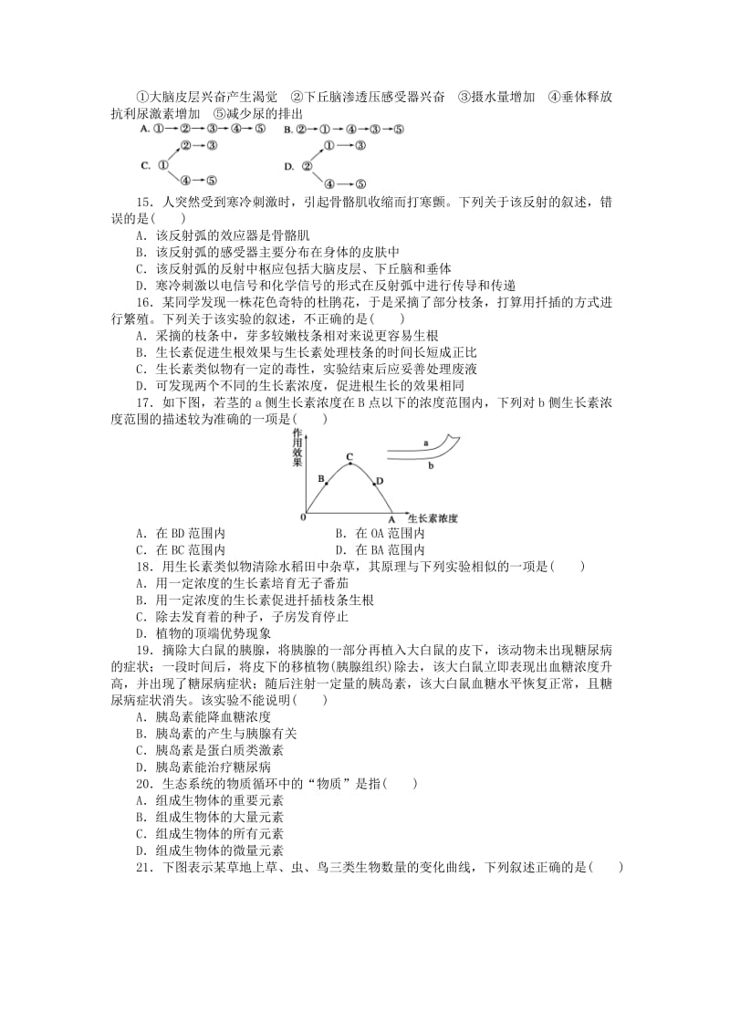 高中生物 综合检测（一）苏教版必修3_第3页