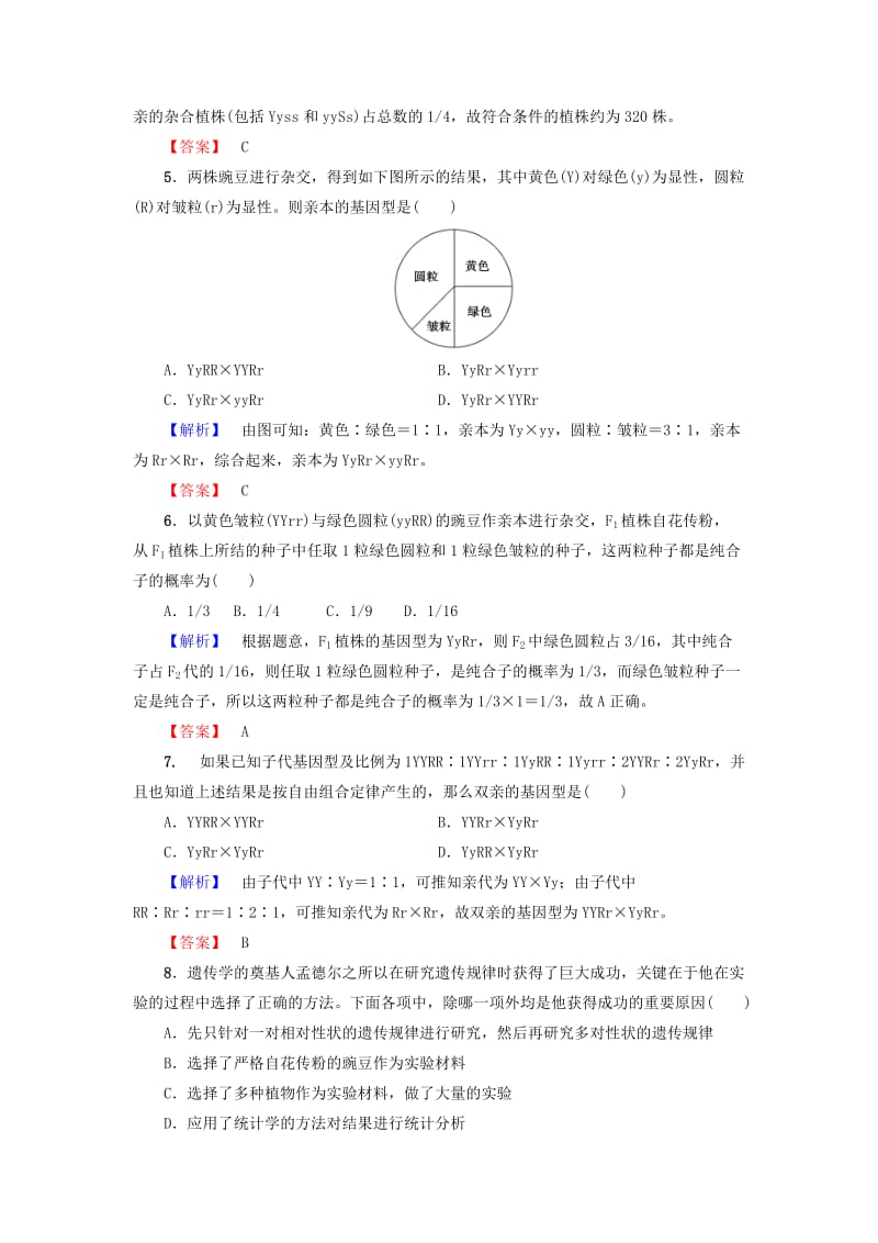 高中生物 第1章 孟德尔定律 第2节 自由组合定律（Ⅰ）学业分层测评浙科版必修2_第2页