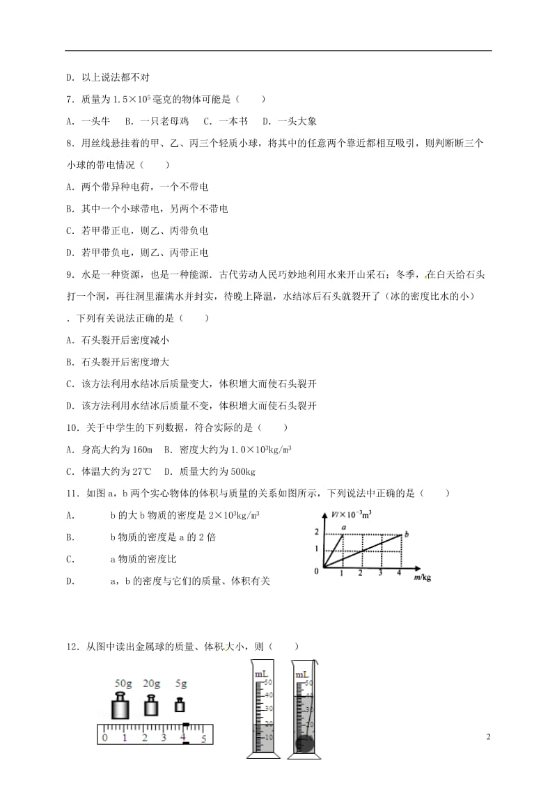 江苏省沭阳县外国语实验学校2015-2016学年八年级物理下学期第一次月考试题_第2页