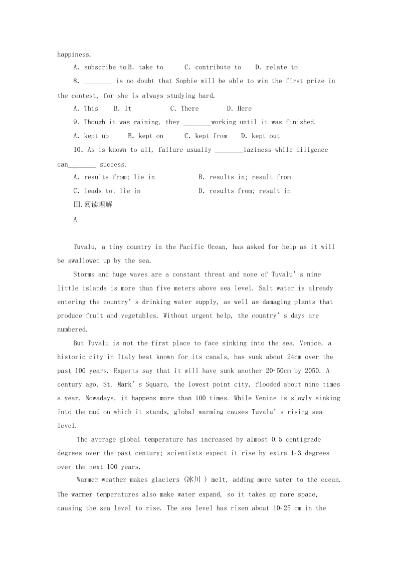 高中英语《Unit 4 Global warming》Reading基础练习 新人教版选修61_第2页