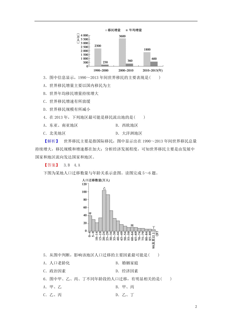 教师用书2016-2017学年高中地理第1单元人口与地理环境第2节人口迁移学业分层测评鲁教版必修2_第2页