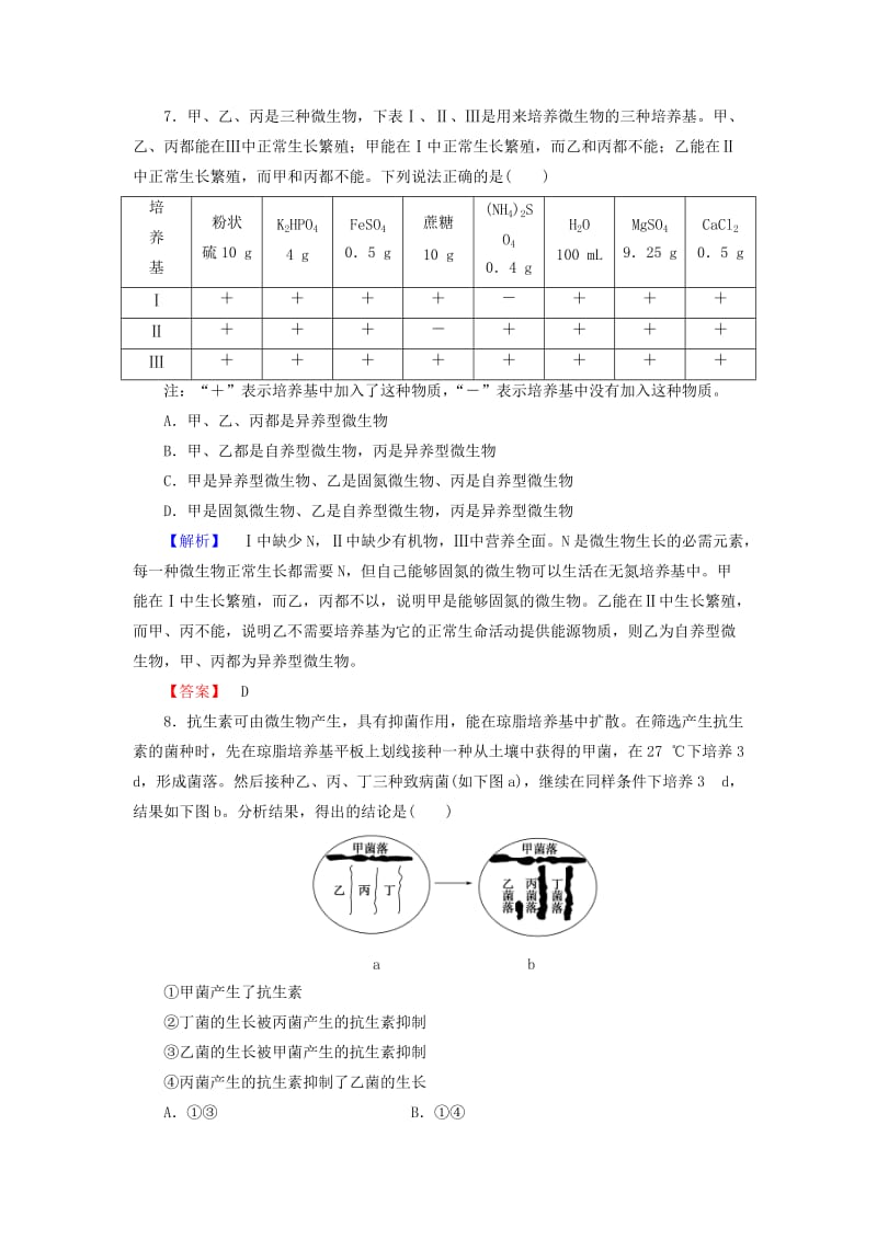 高中生物 第1章 无菌操作技术实践章末综合测评 苏教版选修1_第3页