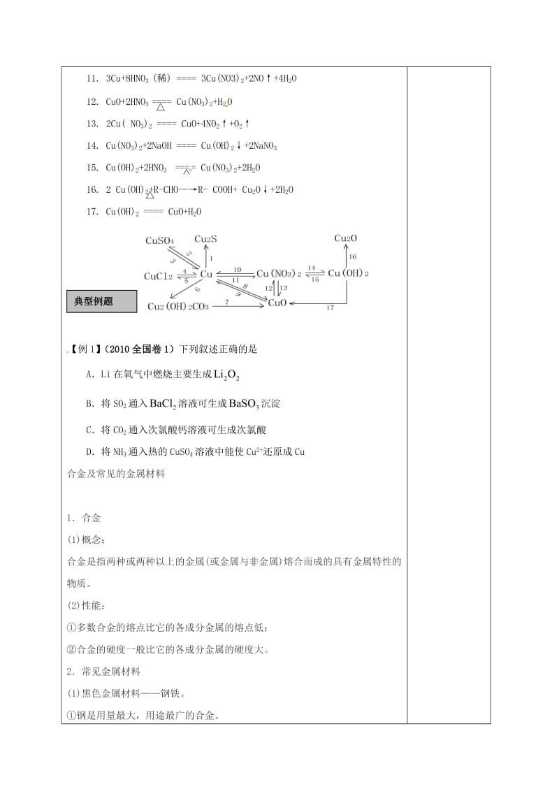 高三化学一轮复习 铜及其重要化合物教学设计_第2页