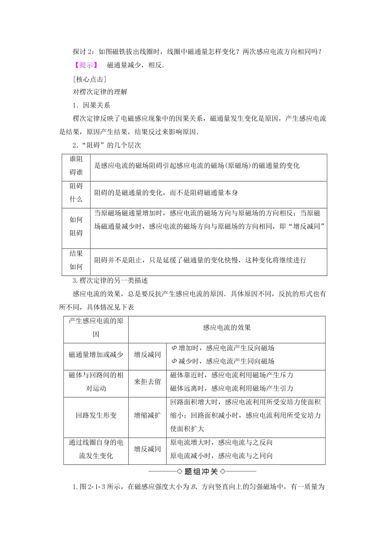 高中物理 第2章 楞次定律和自感现象 第1节 感应电流的方向教师用书 鲁科版选修3-2_第3页