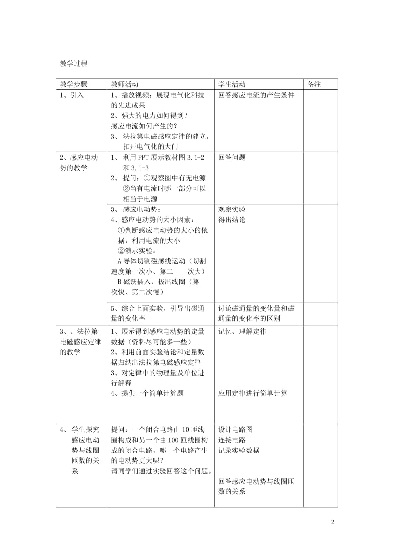 高中物理 第三章 第2节 法拉第电磁感应定律教学设计 新人教版选修1-11_第2页