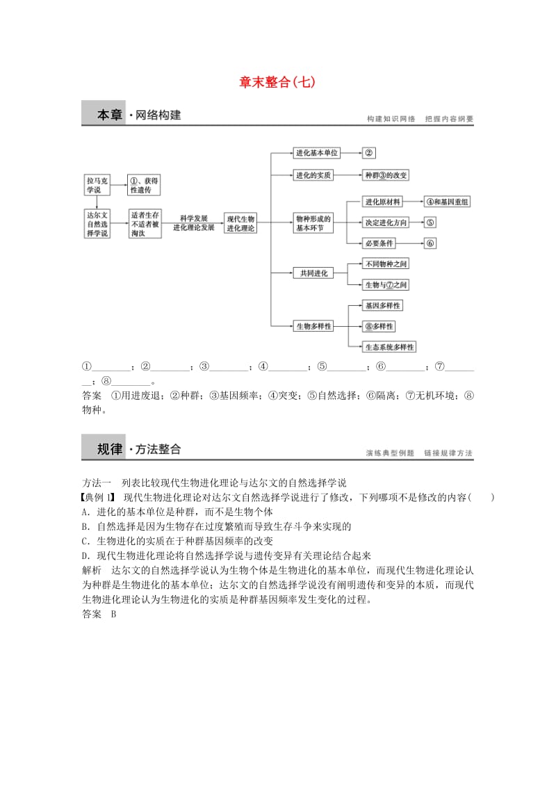 高中生物 章末整合（七）新人教版必修2_第1页