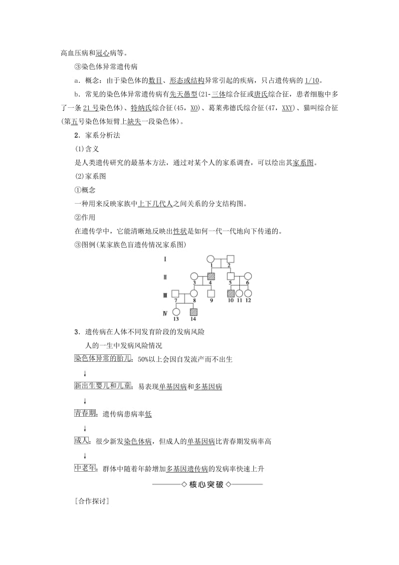 高中生物 第6章 遗传与人类健康学案 浙科版必修2_第2页