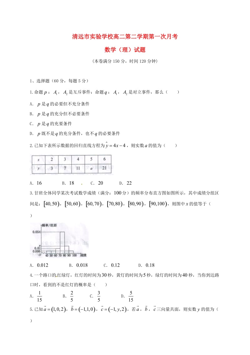 高二数学下学期第一次月考试题 理1 (2)_第1页