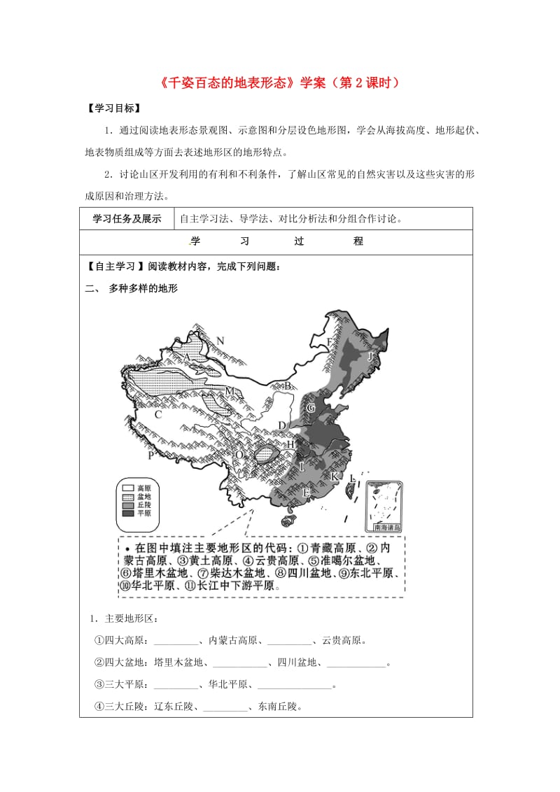 八年级地理上册 21 千姿百态的地表形态（第2课时）学案 晋教版_第1页