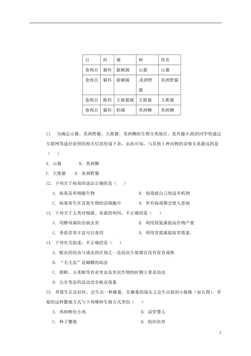 山东省青岛2016-2017学年八年级生物下学期期初试题无答案_第3页