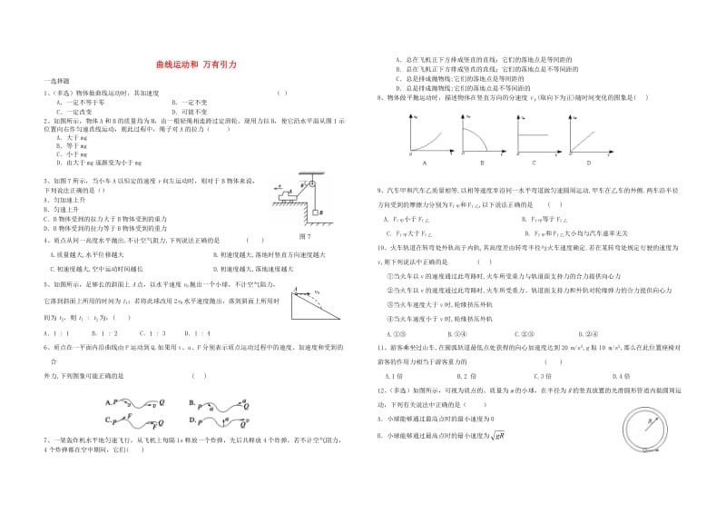 高中物理 曲线运动和万有引力测试题 新人教版必修2_第1页