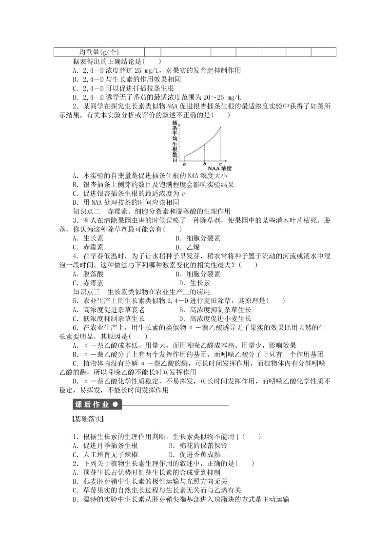 高中生物 第二章 生物个体的稳态（第11_课时）植物生长素类似物的应用及其他植物激素课时作业 苏教版必修3_第2页