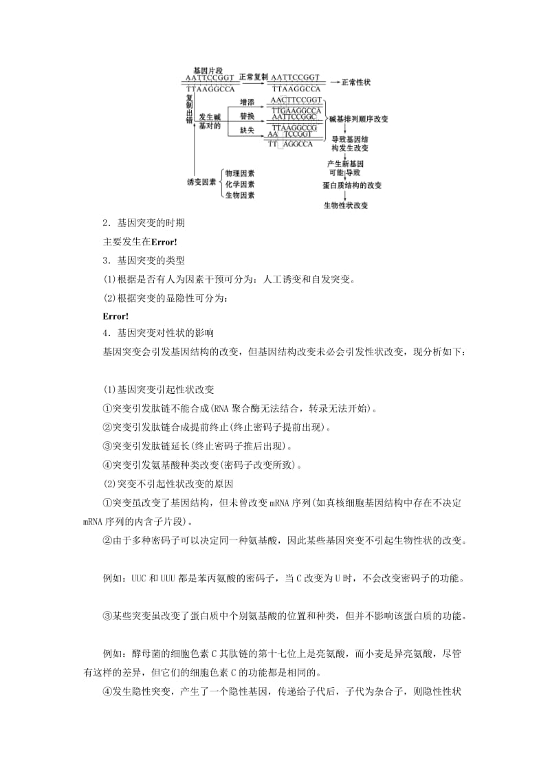 高中生物 第4章 遗传的分子基础 第4节 基因突变和基因重组学案 苏教版必修2_第3页