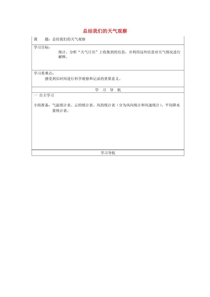 四年级科学上册 1_7《总结我们的天气观察》教案 （新版）教科版_第1页