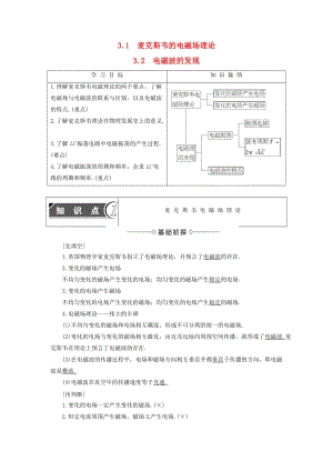 高中物理 第3章 電磁場與電磁波 3_1 麥克斯韋的電磁場理論 3_2 電磁波的發(fā)現(xiàn)教師用書 滬科版選修3-4