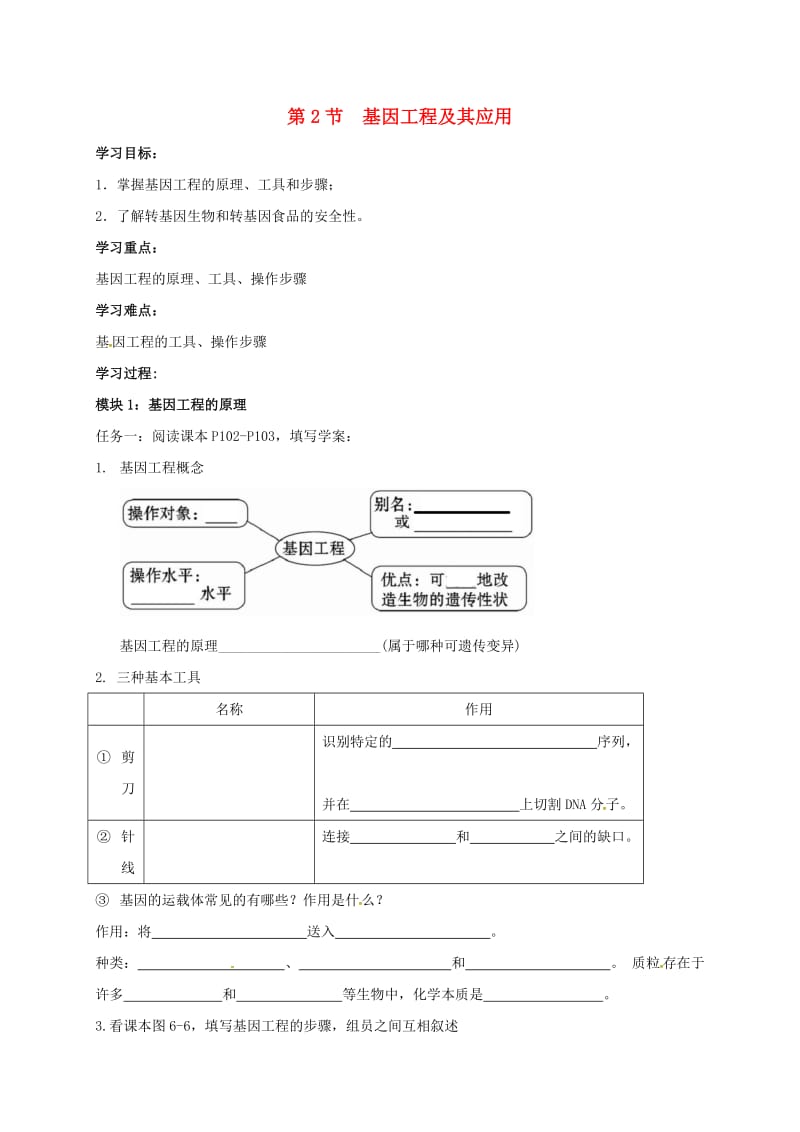 高中生物 6_2基因工程导学案 新人教版必修2_第1页