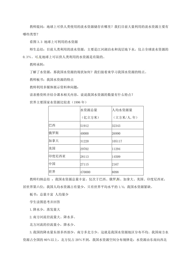 八年级地理上册 33 紧缺的水资源教案 晋教版_第2页